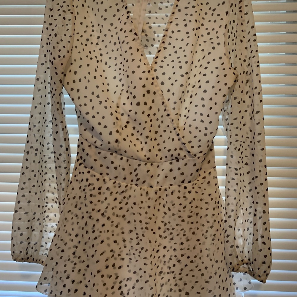 Brown Tan V-Neck Jumpsuit with Bishop Sleeves